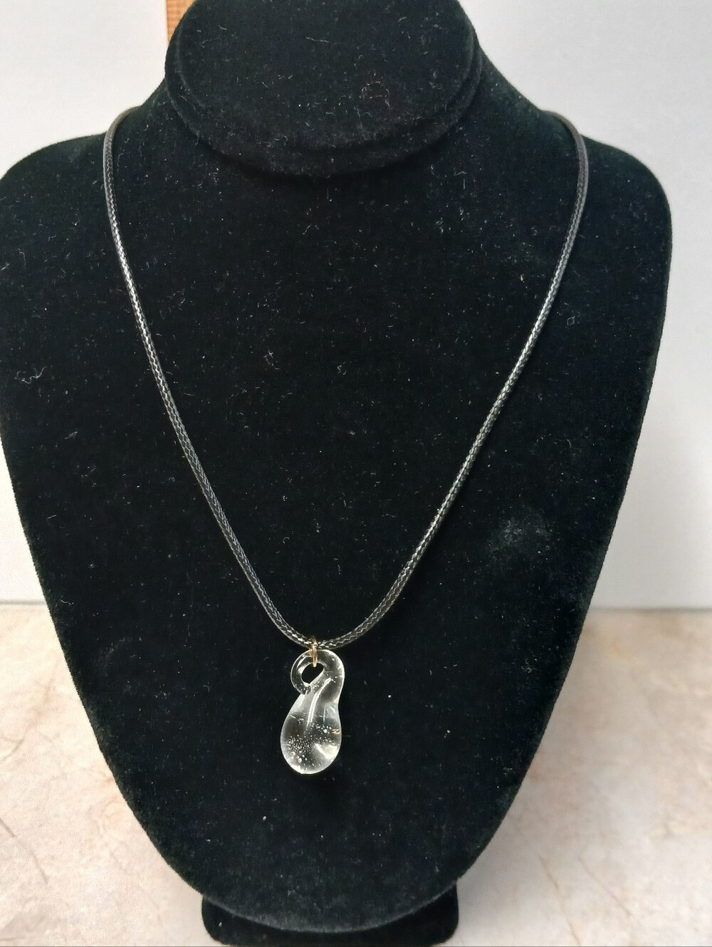 Clear Glass Teardrop Pendant Necklace - Silver Chain